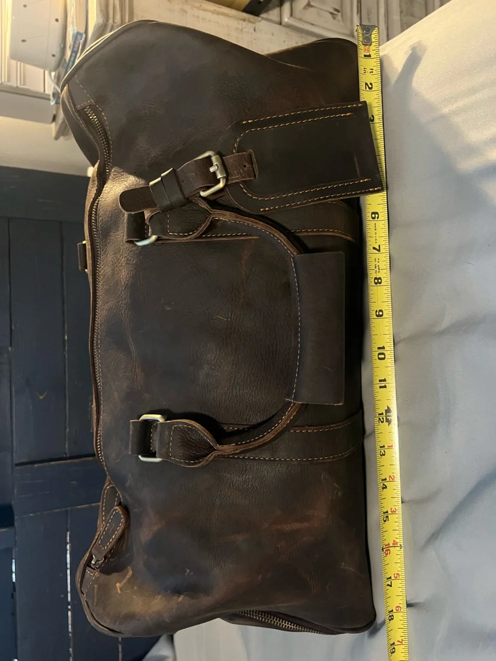 Large Genuine Leather Duffel Bag 20” Weekender Travel Bag w/Shoe Compartment